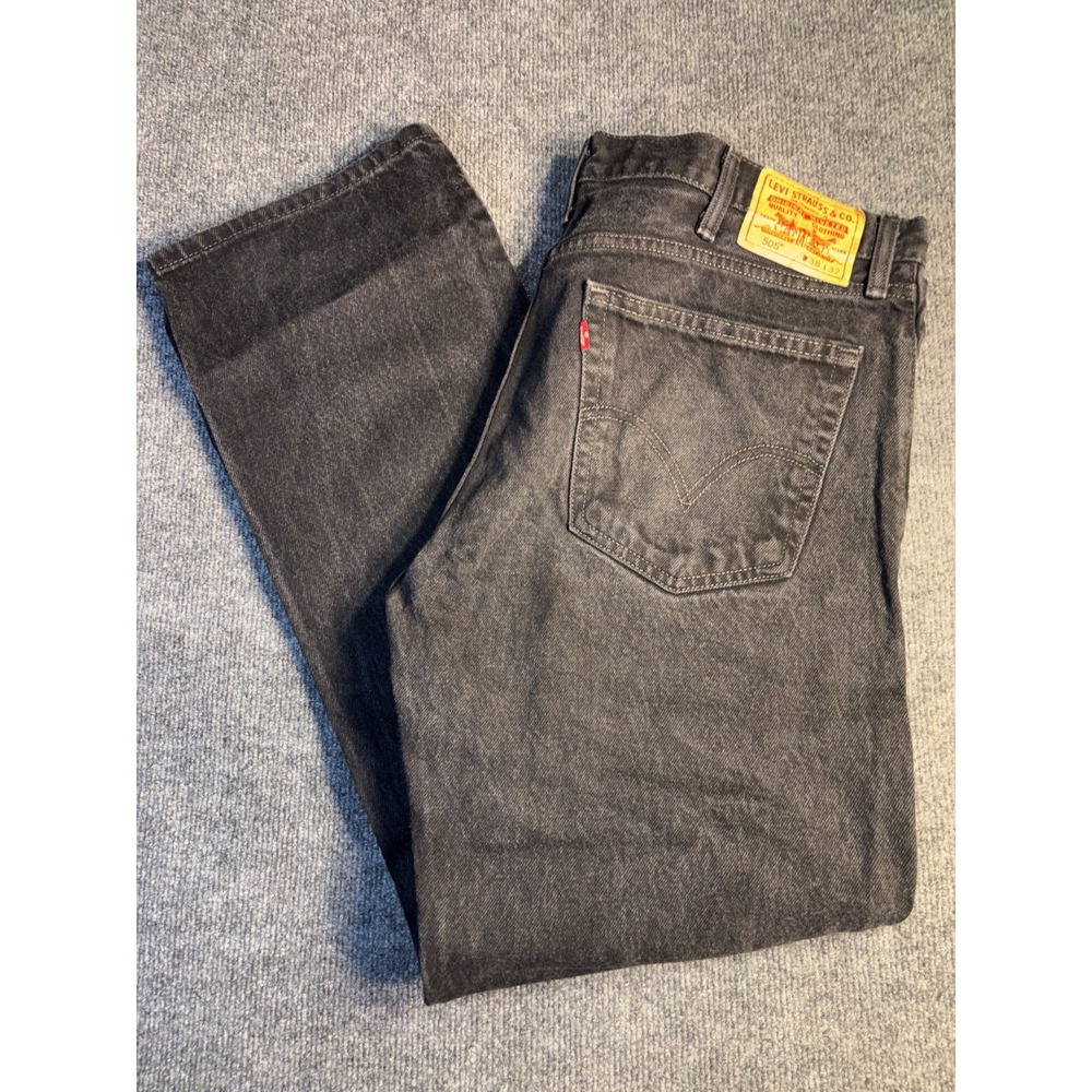 Levi's 505‎ Jeans Men 38x32 Black Denim Dark Wash 5-Pockets Red Tab Straight Fit